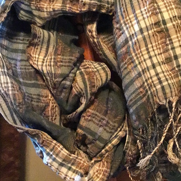 Italian Blue/Copper/Brown/White Plaid Long Scarf - Picture 5 of 5